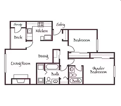 2 Bedrooms, 2 Bathrooms 29304 floor plan